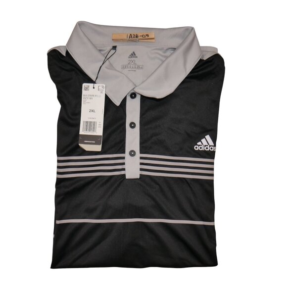 Adidas Climalite Golf Polo Shirt Men's Size 2XL UPF 50+ Black Gray Striped NWT - Picture 1 of 4